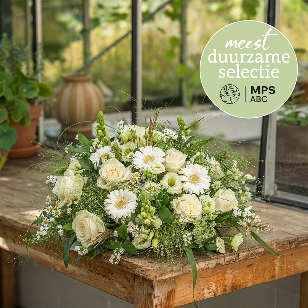 Groen Gekeurd wit rouwstuk